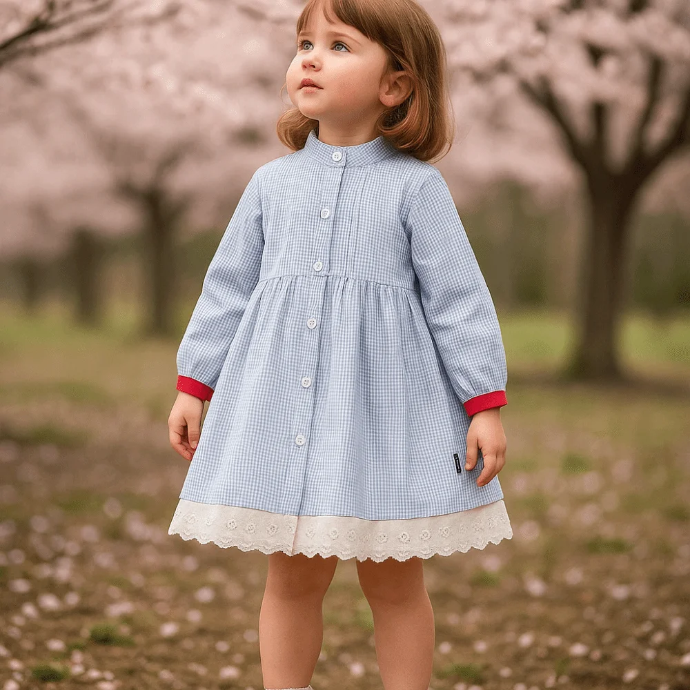 

Элегантное плиссированное кружевное платье в сетку, свободное длинное платье в полоску для девочек, милое детское платье трапециевидной формы с длинными рукавами, весна/осень