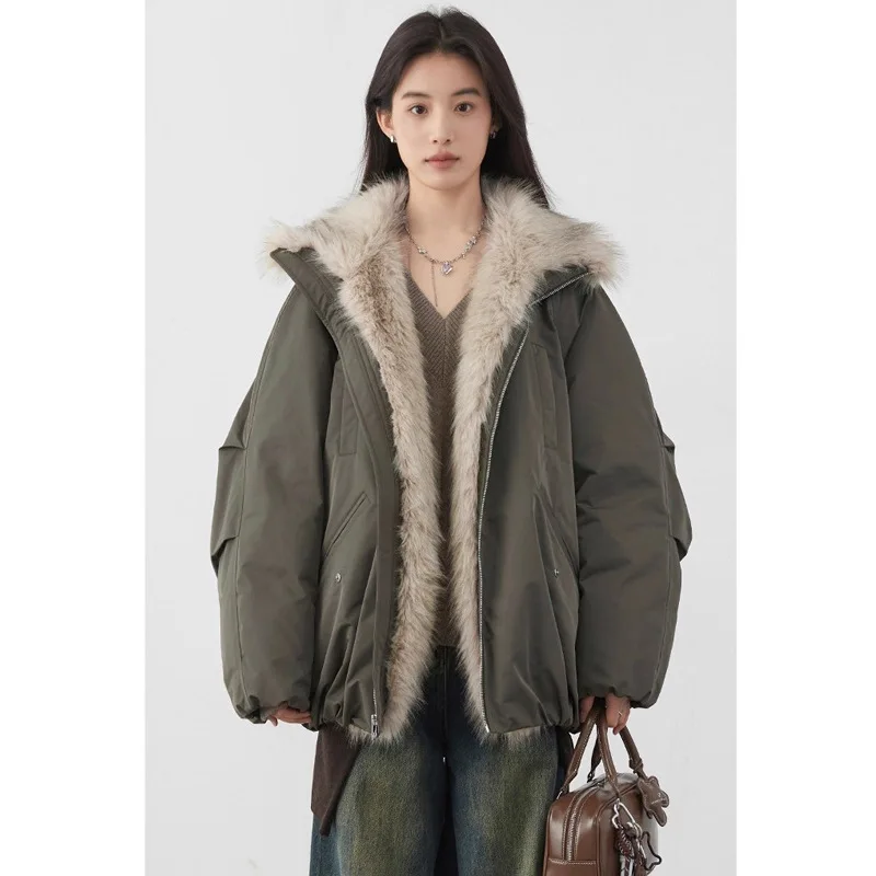 جديد الكورية المرأة أسفل معاطف فو الفراء طوق فضفاض عادية مقنع 90 بطة بيضاء أسفل الإناث أسفل سترة الخريف الشتاء