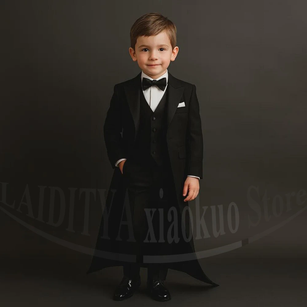 

Детский черный смокинг-фрак из 3 предметов для мальчиков: нарядный костюм для свадьбы, выпускного, праздника, торжественных мероприятий