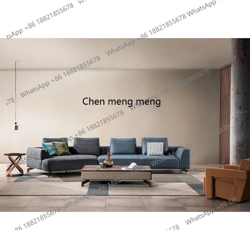 

Minimalist Saddle Leather Sofa Side Table Italian Living Room Stainless Steel Luxury Stone Corner Table