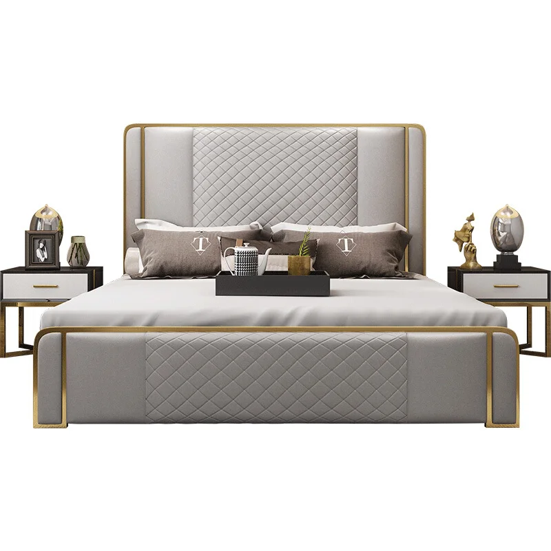 

Light Luxury Art Design King / Queen Size Double Leather Bed Bedroom Modern Furniture