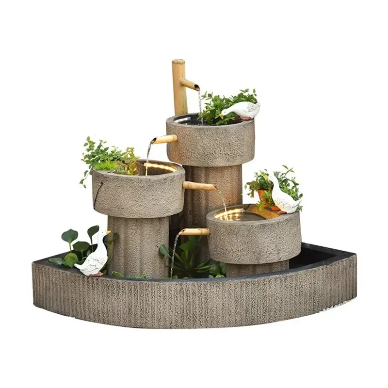 outdoor garden landscape decoration accessories large resin fountain waterfall with lamp and fish tank