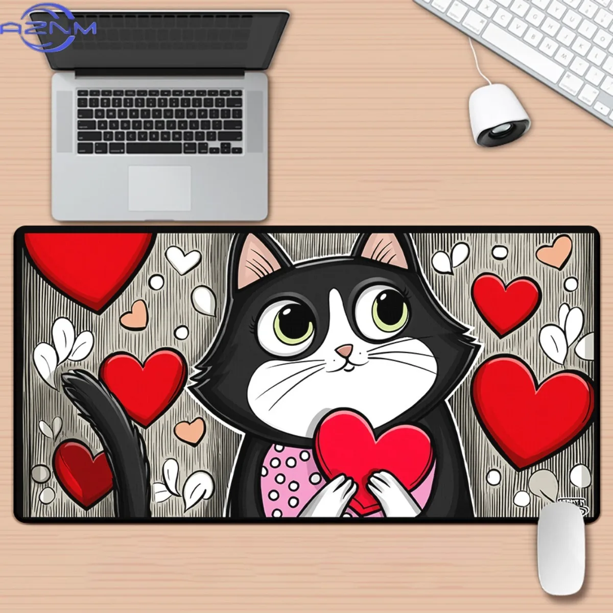1pc of a Cat Design Featuring Heart Symbols, High-Definition Printed Desk Pad, Versatile XXL Mousepad, Gaming Mouse Mats for Key