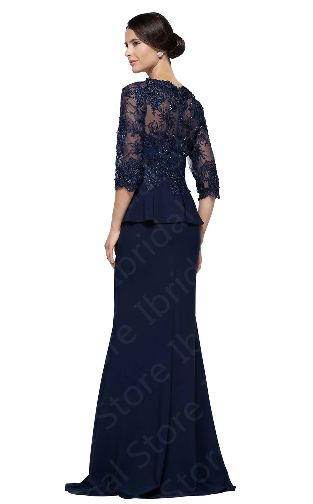 Classic New Davy Blue Mother Gowns for Women Lace 3/4 Sleeves Mother of the Bride Dress Mermaid Wedding Guest Gowns Side Slit