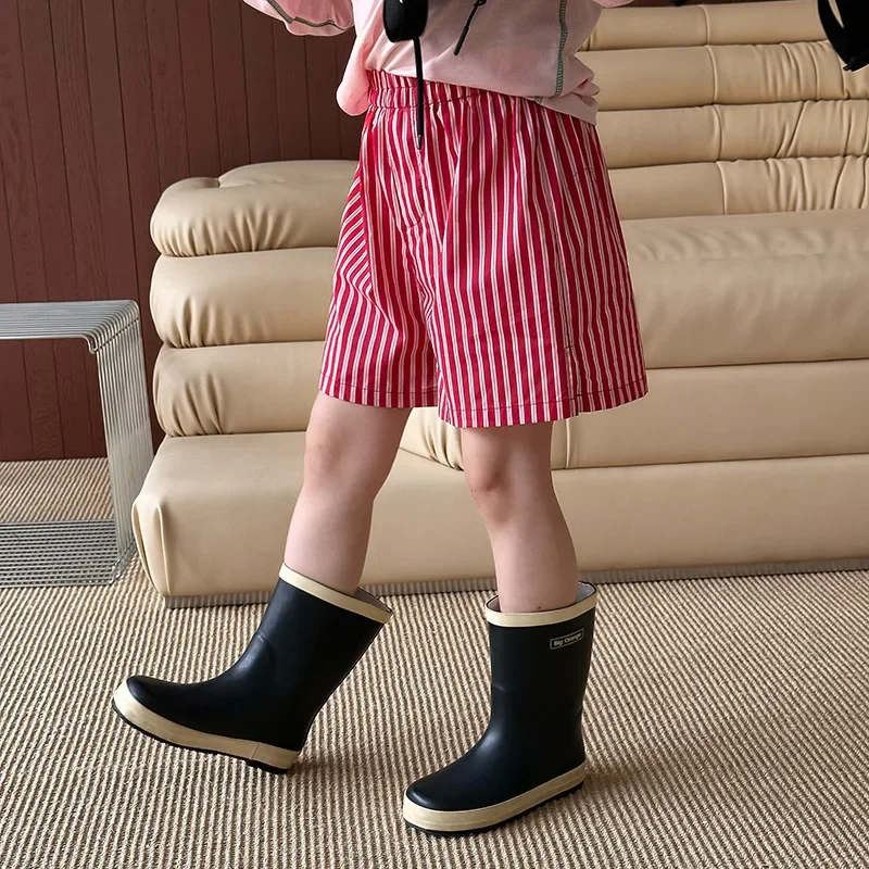 Girls Pants 2026 Summer New Childrens Clothing Korean Girl Baby Fashion Cool Vertical Stripe Loose Shorts Casual Simple Daily