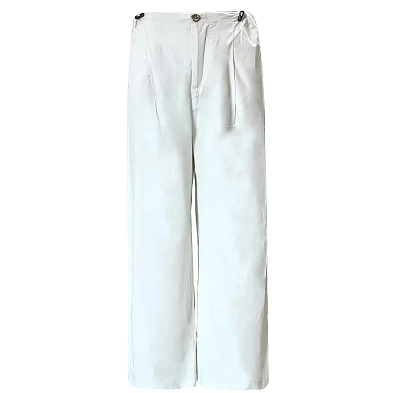 Retro-Arbeitshose mit hoher Taille, lockerem und weitem Bein. Neue, ganzjährige, einfarbige, verstellbare Taille, lässige, bodenlange Hose für Damen