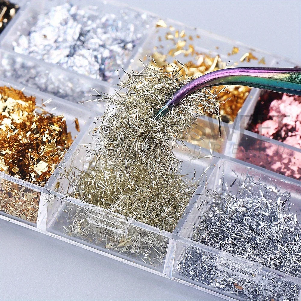 2 صناديق 24 أنماط الذهب احباط رقائق مسمار الترتر رقائق مختلطة الحرير الألومنيوم بريق Paillette رقاقة البريق الديكور Crafts بها بنفسك الحرف