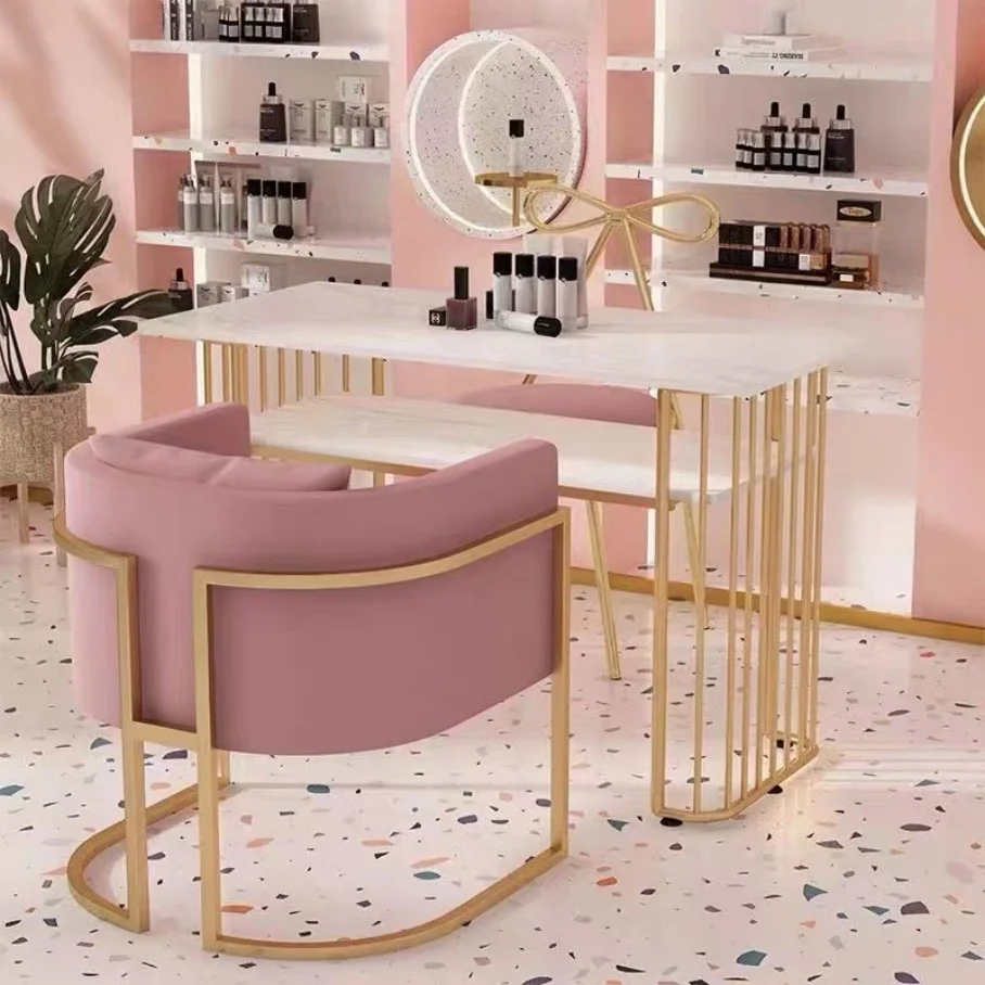 

##Cheap Luxury pink Professional Equipment Manicure Desk Client Table for Nail Beauty Salon Furniture Nail Tables and Chairs Se