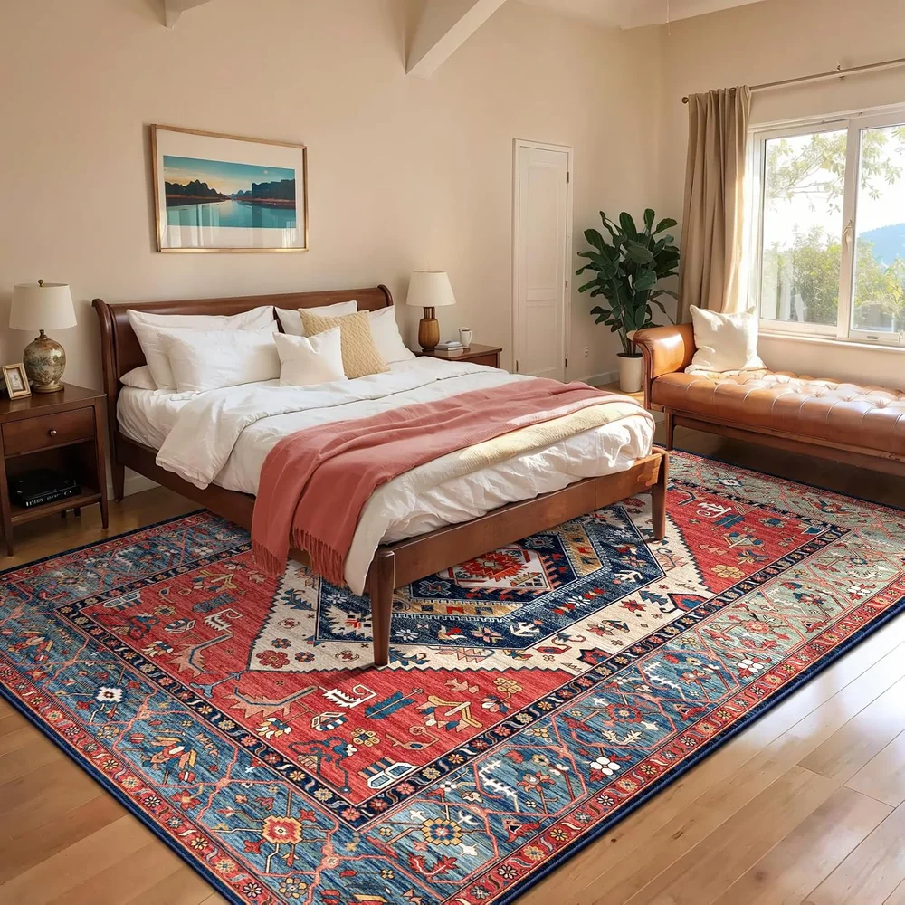 8x10 Extra Large Rust Vintage Tribal Boho Christmas Area Rug Low Pile Washable Non Slip Rug Carpet for Dorm Office Home Decor