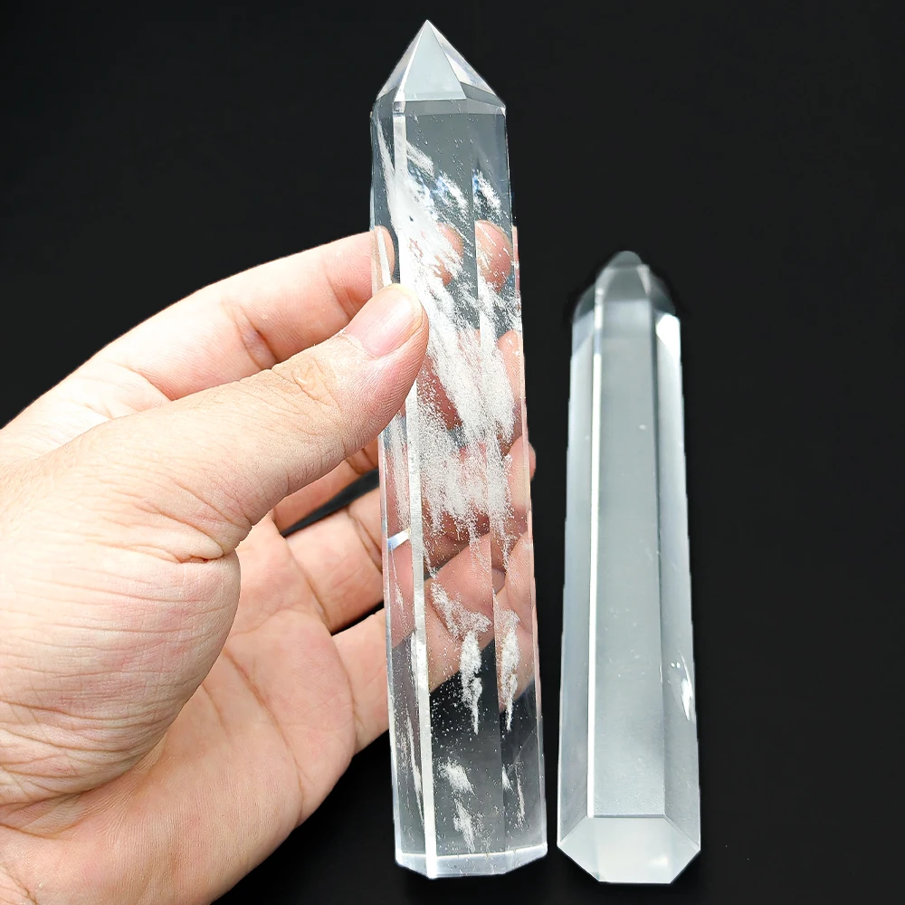 150mm White Smelting Stone Crystal Wand Hexagonal Shape Column Crystal Obelisk Energy Quartz Point Healing Crystal Tower