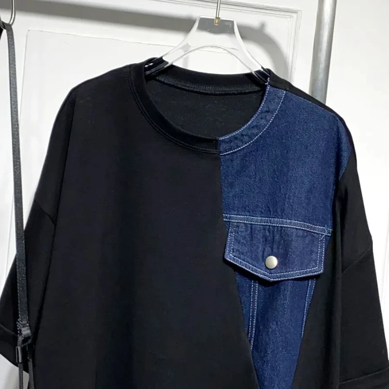 ルーズプラスサイズの女性のドレス 2025 夏半袖 Tシャツパッチワークデニムレディ Vestidos 女性ローブ服 KE7274