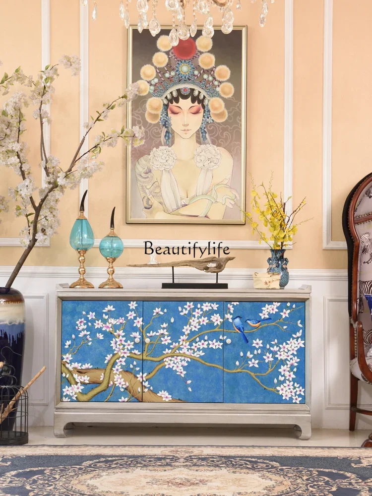 

LBlue American New Chinese Style Entrance Cabinet Living Room Partition Luxury Decorative Shoe Cabinet