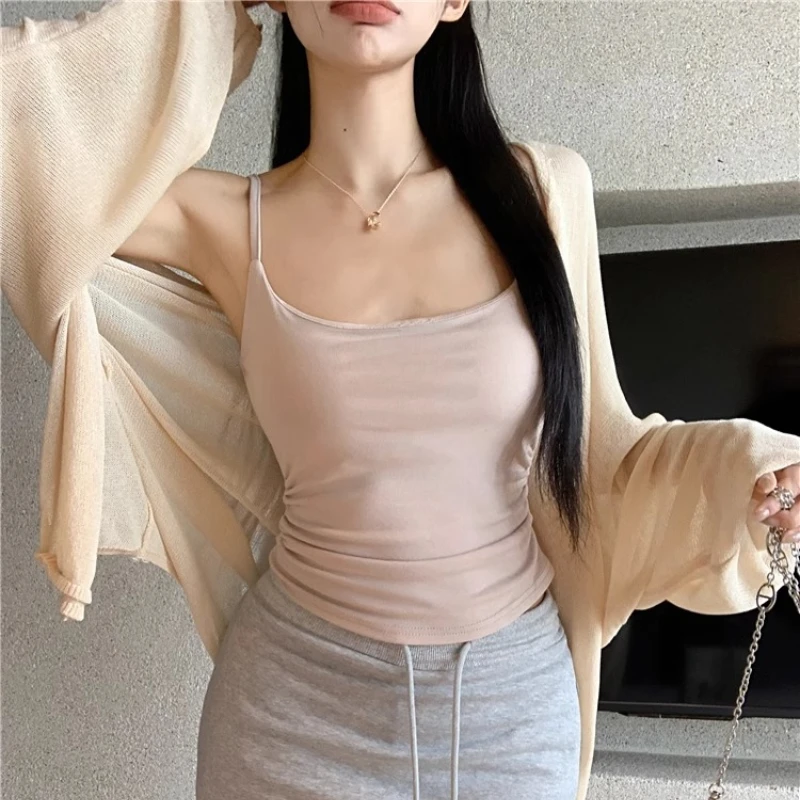 Women Cardigan See Through Lightweight Long Sleeve Sun-proof Tender Simple Korean Style Elegant Chic Female Clothing Breathable