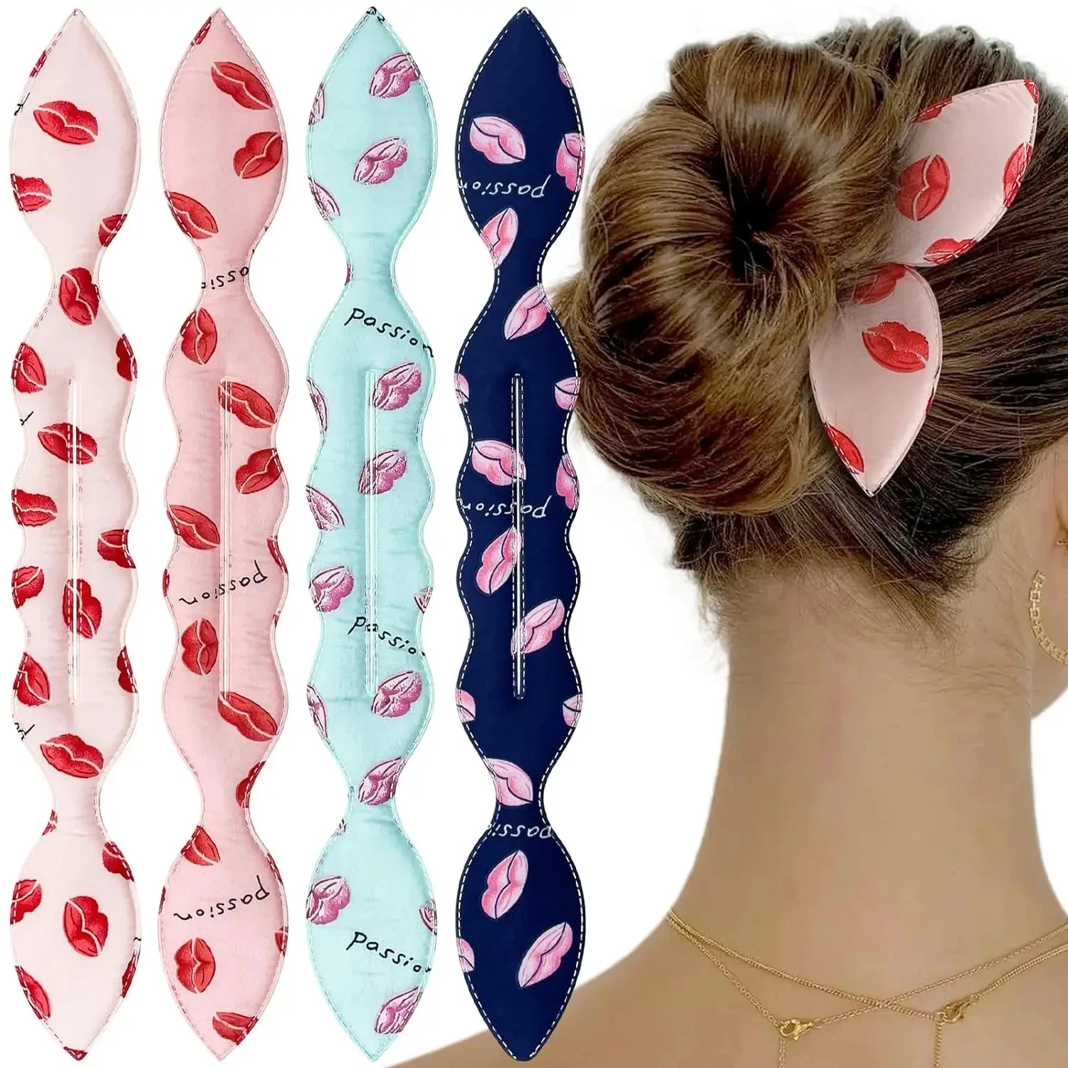 1 peça esponja mágica com orelhas de coelho para mulheres, ferramenta de estilo de donut, máquina com arco, suporte de grampo de cabelo, acessórios de cabelo, em forma de H