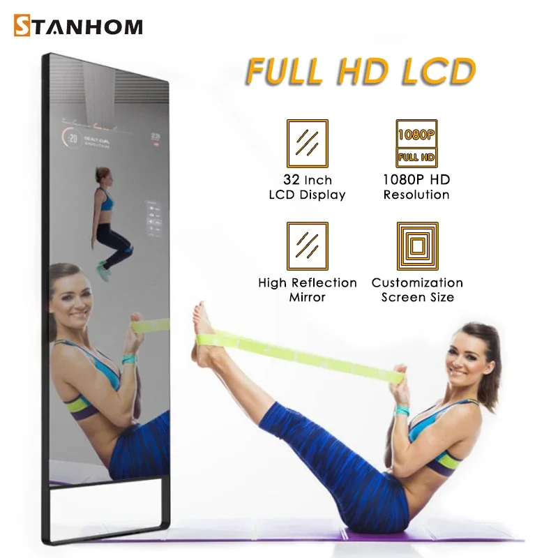 STANHOM-Espejo de Fitness inteligente personalizado para Hotel, gimnasio en casa, entrenamiento de Yoga, 32 ", 43", pantalla táctil Android