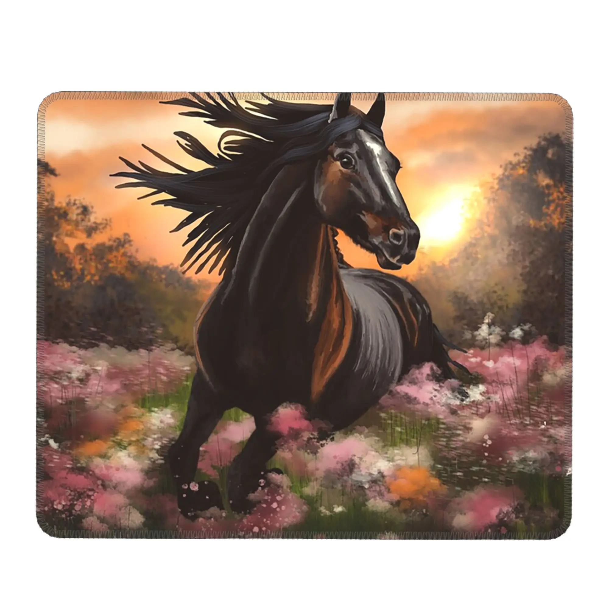 Horse Galloping At Sunset In The Sea Of Flowers Mouse Pad Computer Keyboard Mouse Mat Gamer PC Laptop Desk Mat Office Table Mats