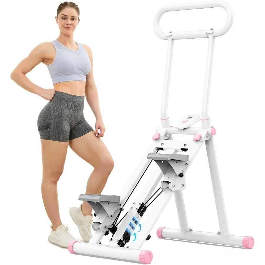 Escalera paso a paso para gimnasio en casa: escalador vertical plegable, máquina de ejercicios cardiovasculares para entrenamiento de cuerpo completo con identificación de manillar ajustable