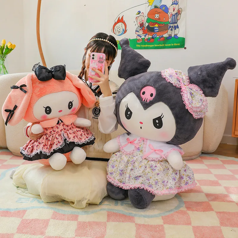 50/60cm Big Size Kawaii Sanrio Cartoon Kuromi My Melody Plush Toys Plushies Doll Flower Skirt Anime Stuffed Room Deco Kids Gifts