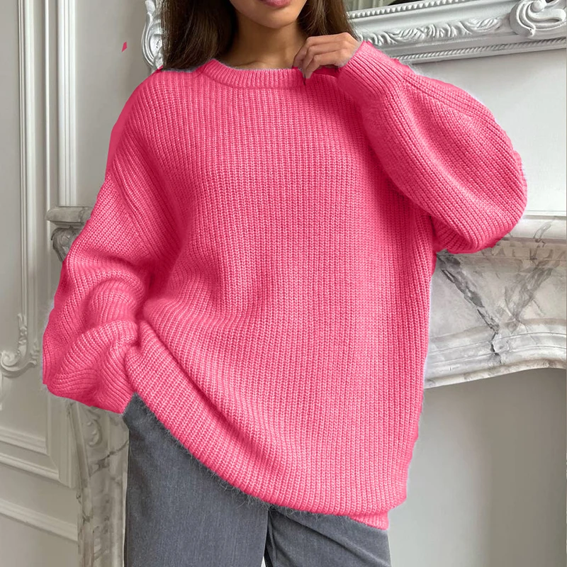 Candy Colors Round Neck Knitted Sweaters Women Korean Loose Long Sleeve Warm Jumpers Woman Comfort All Match Soft Knitwear Mujer