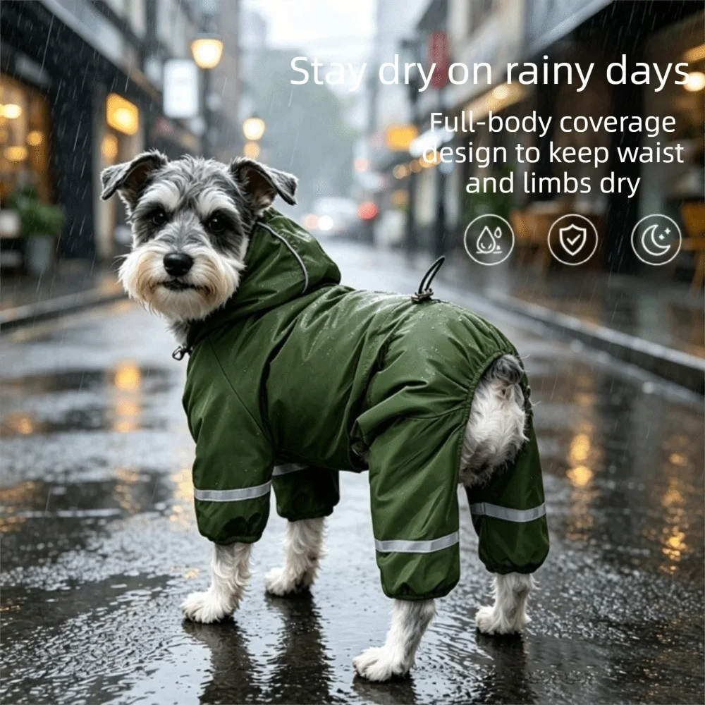 Thickened Winter Warm Dog Raincoat Soft Plush Reflective Trim Dog Jumpsuit Poncho Adjustable Windproof Pet Waterproof Cloak