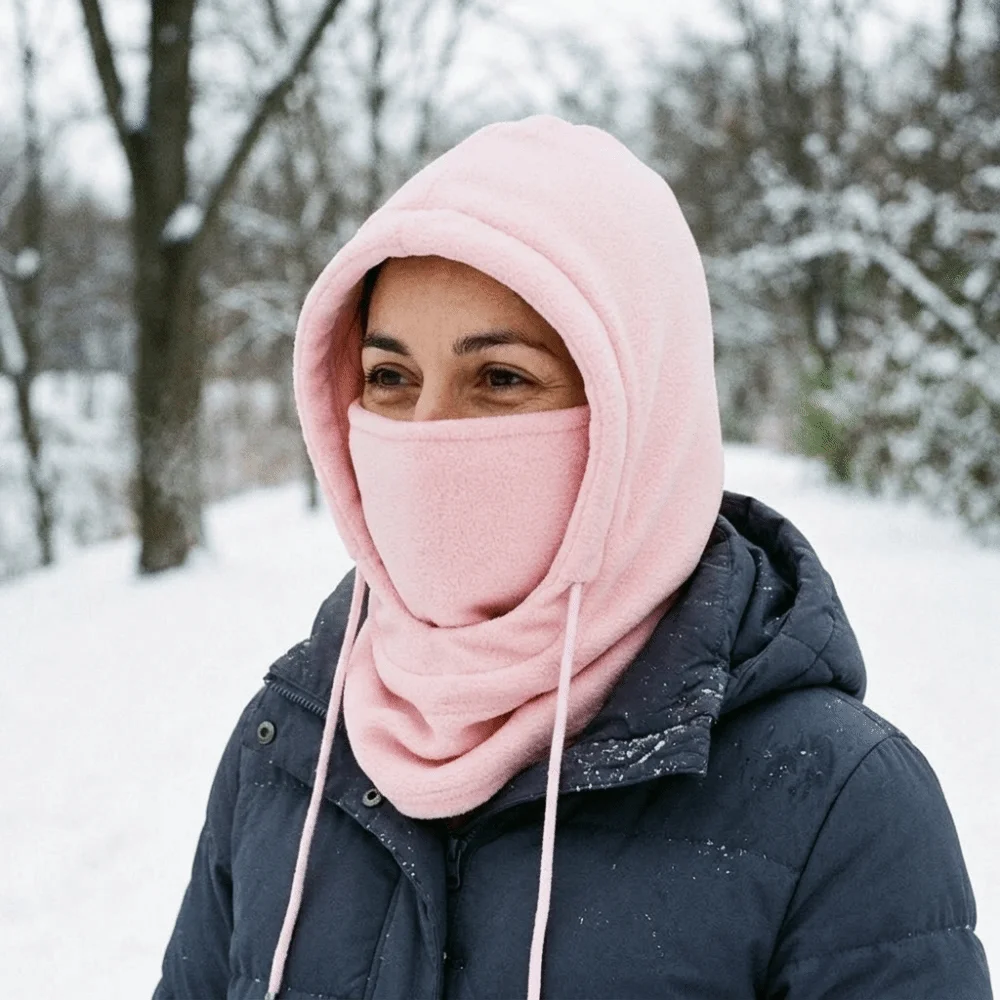 New Year Plush Lined Balaclava Hat Windproof Warm Zipper Closure Face Cover Scarf Hand Washable Thermal Hooded Scarf Motorcycle