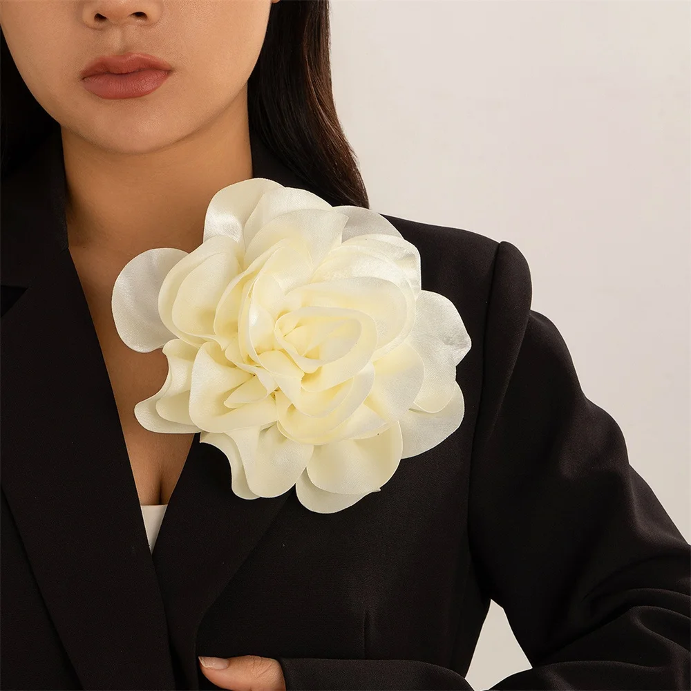 19cm Exaggerate Big Fabric Flower Brooch for Women 2024 Trendy Personality French Flower Brooch Handmade Pin Suit Jewelry