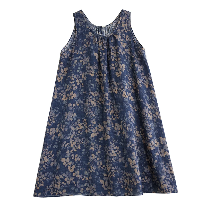 Gonna a trapezio con stampa estiva in cotone e lino sciolto Dr di media lunghezza Svel round Ne Abbigliamento taglie forti da donna