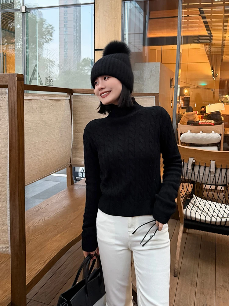 

the Meng Women's High Ne Knitted Wool Sweater Camere Blend Long Sve Base Layer Top Casual Sle Winter Faion