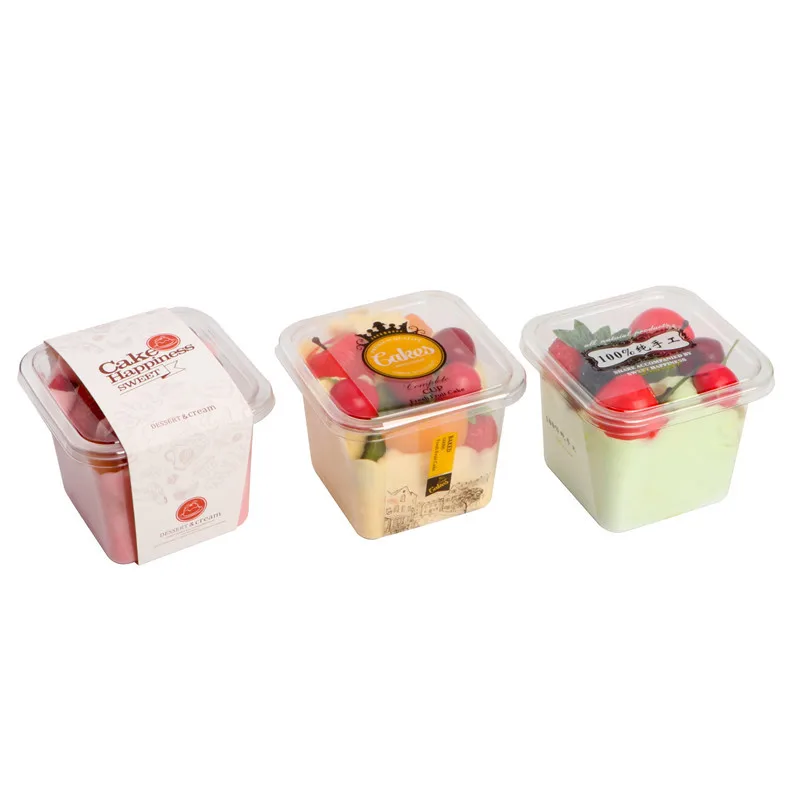 

100pcs 400ml Cream Fruit Cake Box PET Transparent Square Disposable Dessert Pudding Ice Cream Jelly Plastic Cups with Cover