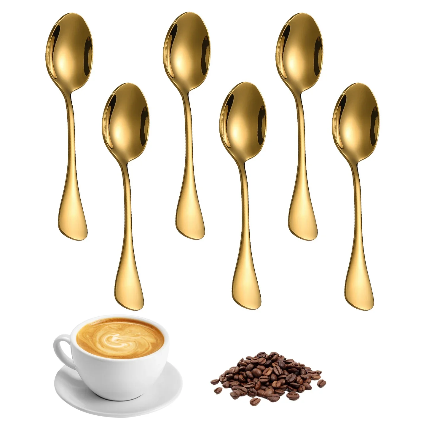 6Pcs Stainless Steel Coffee Spoon For Dessert Ice Cream Stirring Tea Small Spoons Kitchen Accessories Mini Gold Spoon Set