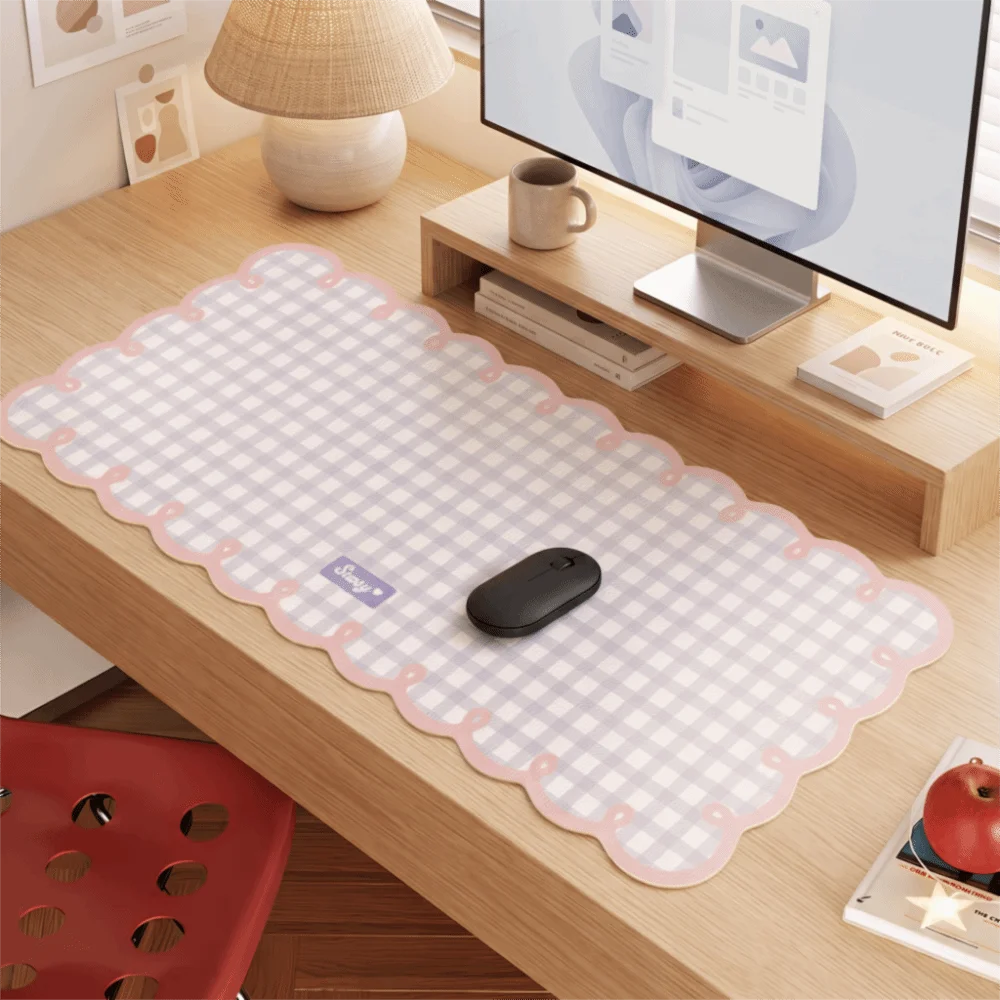 Cartoon Extra Large Mouse Pad Plaid Pattern PVC Computer Desk Mat Cute Non Slip Keyboard Pad Dormitory Use