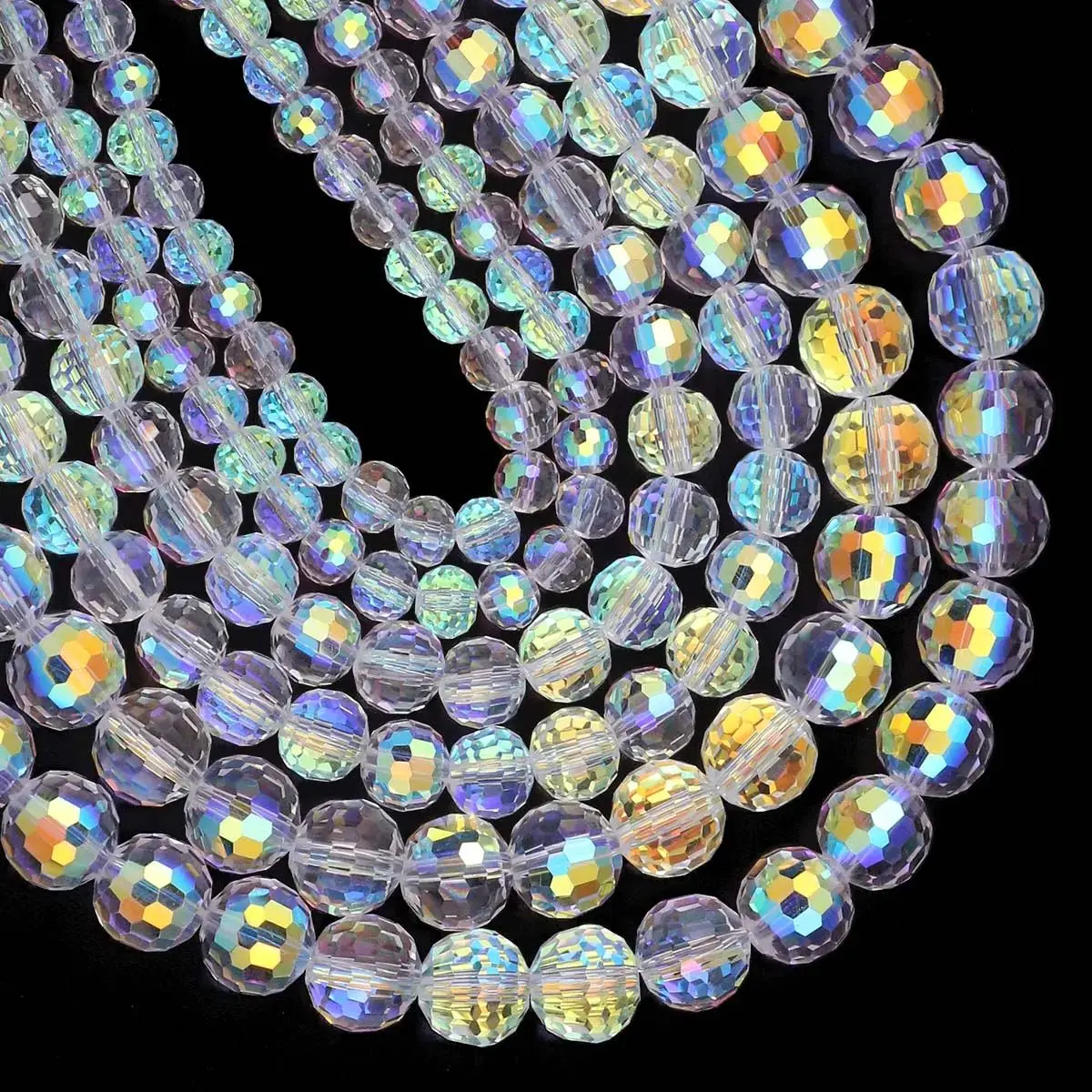 Faceted 6 8 10mm Disco Ball Shape White Transparent AB Round Crystal Glass Loose Beads For Jewelry Making Bracelet Necklace DIY