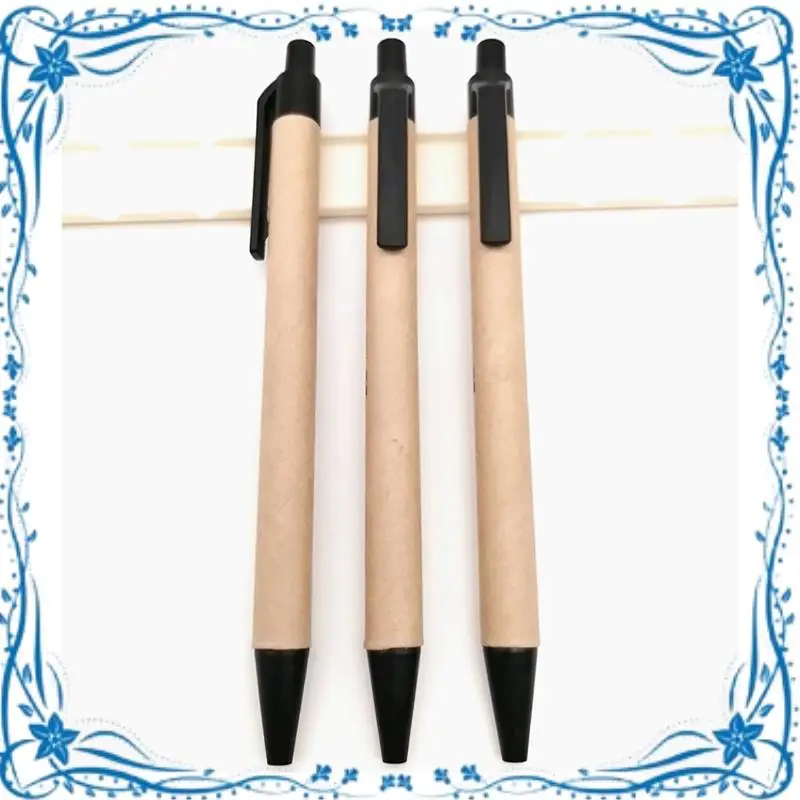 

100 Piece Ballpoint Pen Retractable Ballpoint Pen Black & Brown Recycled Kraft Paper Pens For Office School Supplie