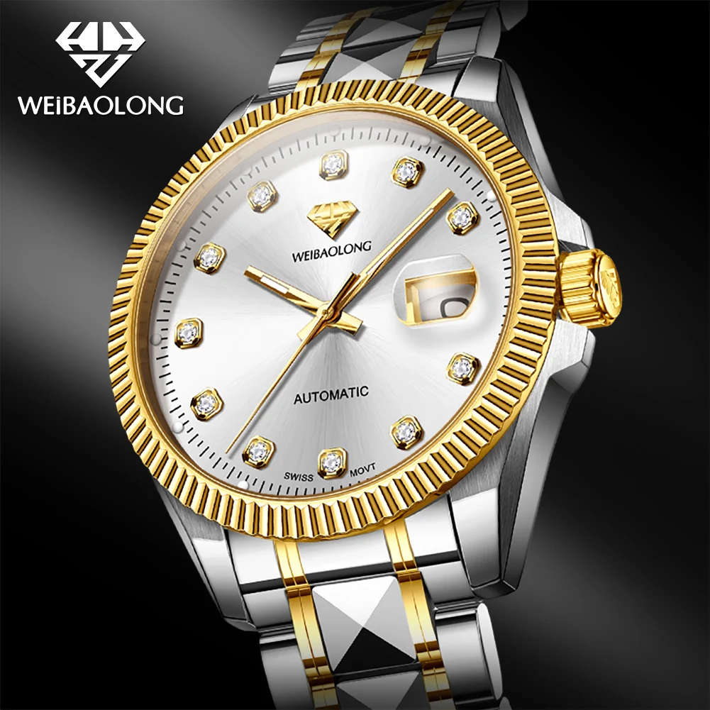 WEIBAOLONG 3802 Mens Watch Luxruy Swiss Movement Automatic Mechanical Watch Tungsten Steel Watches For Man Real Gold Gift Reloj