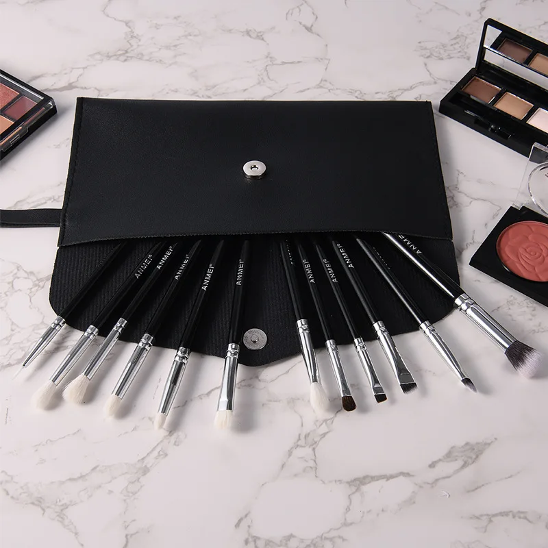 مجموعة فرش مكياج للعين بمقبض خشبي مكونة من 12 قطعة - مجموعة كاملة من فرشاة مزج ظلال العيون والحاجب والشفاه المحمولة فرشاة تجميل احترافية