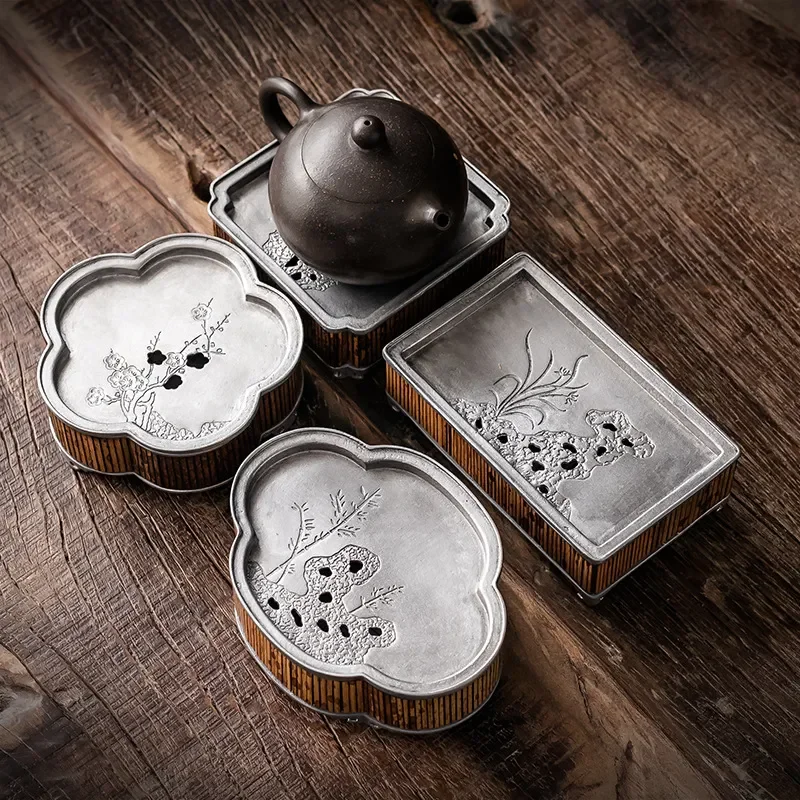 Xiangfei Bamboo Tea Tray Chinese Retro Style Dry Brewing Table with Manual Water Storage Pot for Kung Fu Tea Set Household