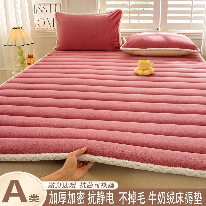 1pc Foldable Plush Tatami Floor Bed Mat Bedsheet Winter Milk Flannel Warm Soft Mattress Toppers Home Dormitory Bunk Bedspread