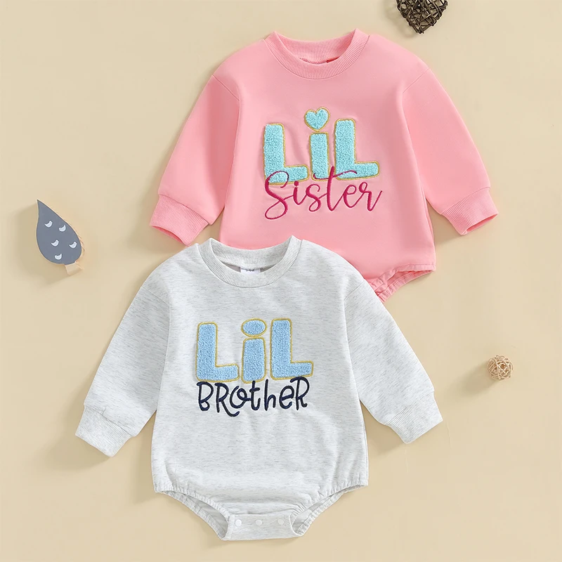 2024-08-06 Lioraitiin Baby Sweatshirt Romper Letter Embroidered Long Sleeve Round Neck Adorable Fall Jumpsuits