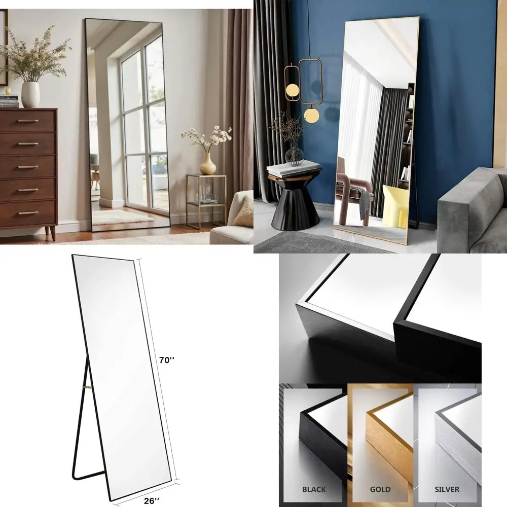 Full Length Wall-Mounted Mirror, 70x26 for Bedroom and Living Room, Standing or Hanging, Full Body Mirror with Stand