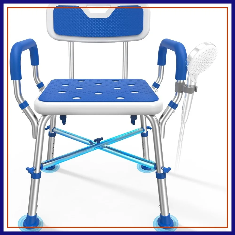 

Heavy Duty Shower Chair 500lbs with Padded Arms and Back, Height Adjustable Shower Seat for Elderly and Disabled, Reinforced Crossing Bar, FSA/HSA Eligible