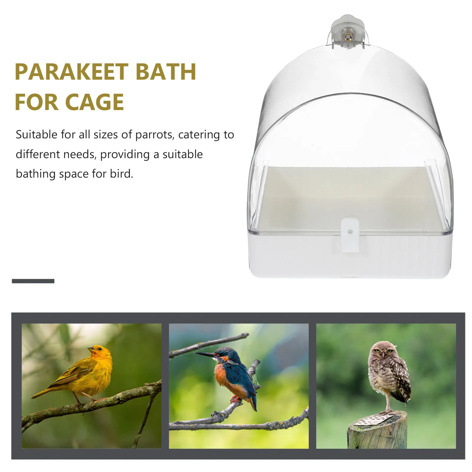 Bird Bath for Cage Hanging Parrot Bath Box Transparent Plastic Bird Bathtub Compact Size Suitable for Parakeets Finches Canaries