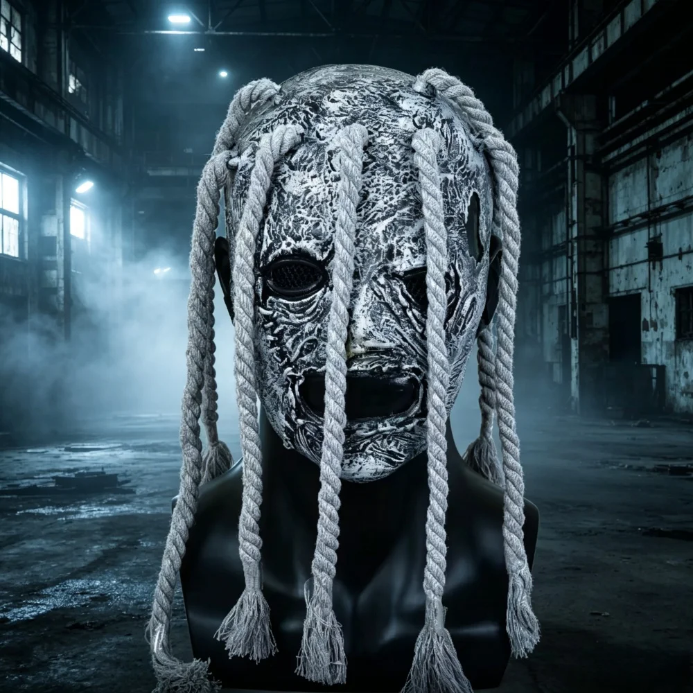 Scary Gray Rope Braids Horror Mask Full Face Latex Mask for Halloween Cosplay Party Props