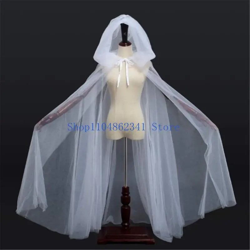 

5asd Breathable Hooded Wedding Capes Sheer Shawl For Women Beach Event Gathering Wear