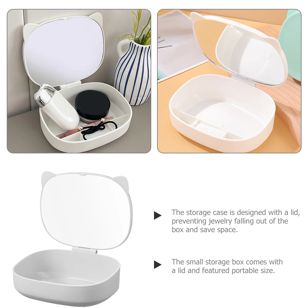 

Cat Ear Hairpin Makeup Box White Portable Storage Organizer for Accessories Travel Student Jewelry Container Hair Bow Tie Clip