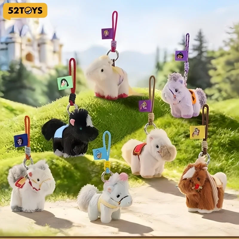 52TOYS Authentic Disney Princess Pony Pals Plush Blind Box Keychain Rotatable Tail Bag Pendant Collectible Gift For Girls