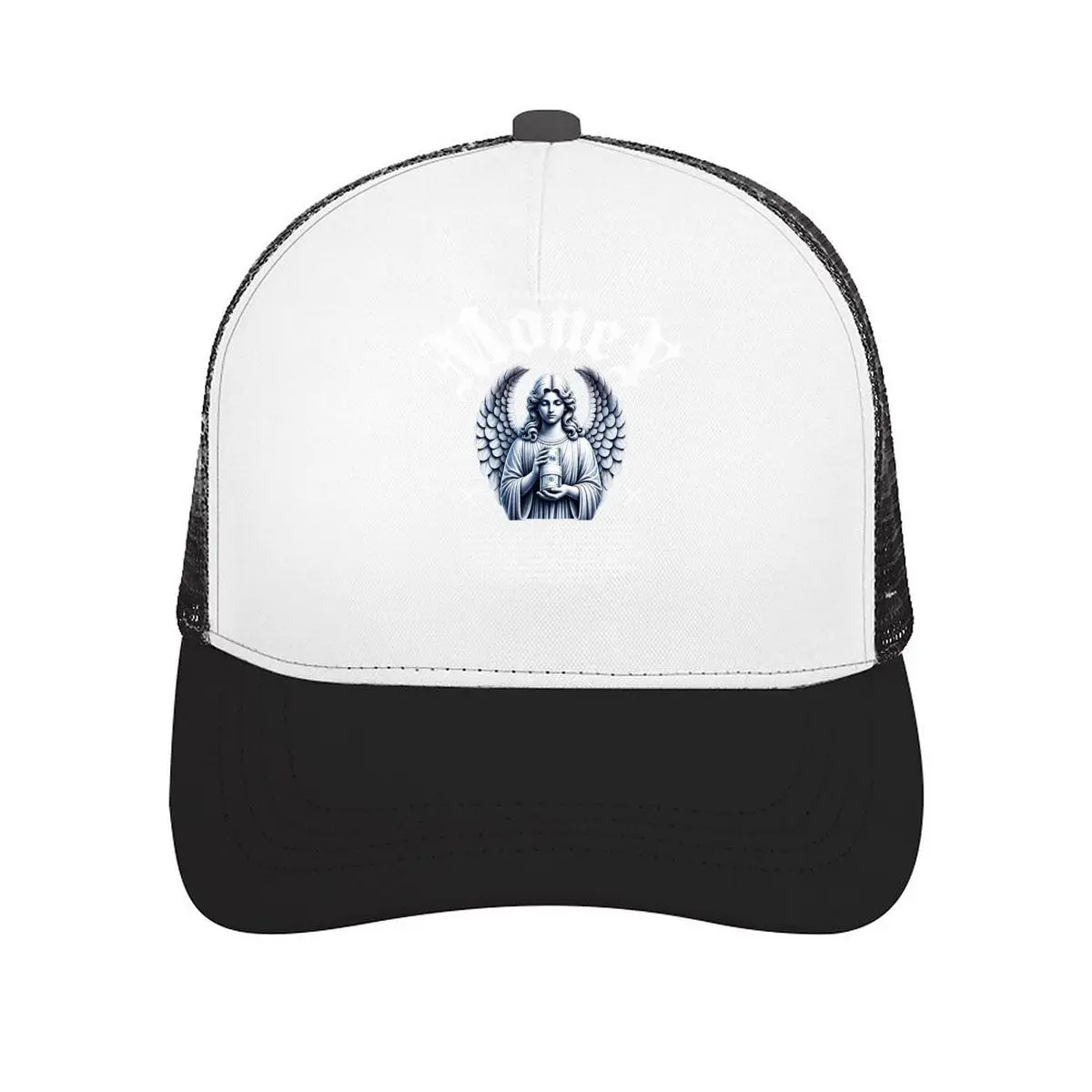 Angel Statue Holding Dollar Cash Wings Graphic Mesh Baseball Cap Casual Hat For Womens Unisex Female