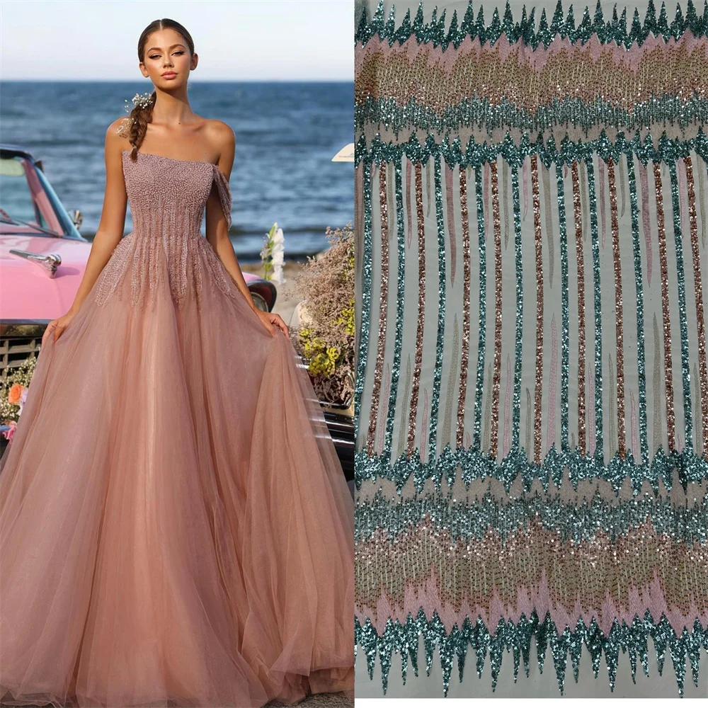 Nigerian French Tulle Lace Fabric, African Handmade Beaded Lace Fabric, High End Material, Luxury Sequins for Party Dress