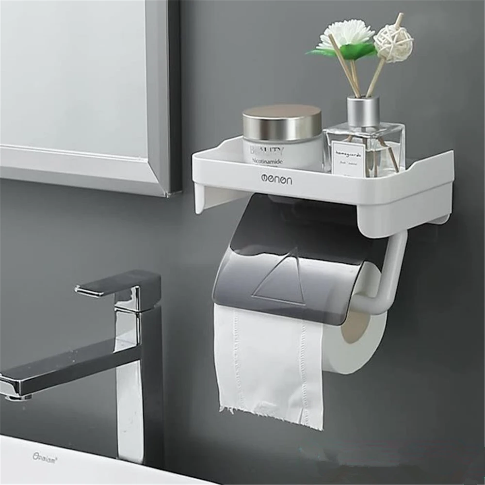 Toilet Paper Holder Waterproof Tissue Box Wall-Mounted Tissue Dispenser Roll Paper Rack Bathroom Accessories Storage Shelf