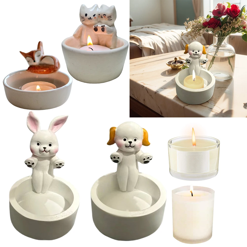 Cute Kitten Candle Holder Warming Paws Cat/Dog/Rabbit/Fox Animal Candle Holder Funny Creative Lovely Scented Crafts Home Decor