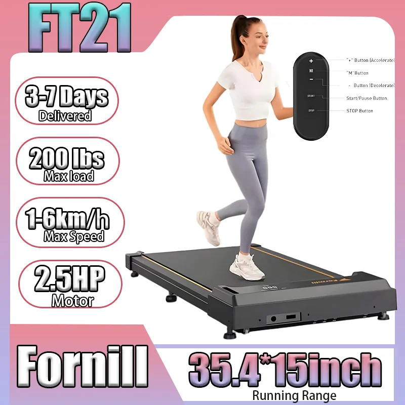 Formill FT21 Flaches Laufband, 2,5 PS Motor, 1–6 km/h Geschwindigkeit, rutschfeste Stoßdämpfung, Mini-Laufband für das Heimbüro